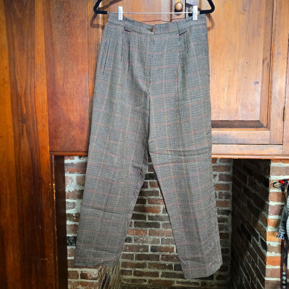 Requirement 100% Wool Lined Pants - Tan with Brown, Green, Red Plaid - 10